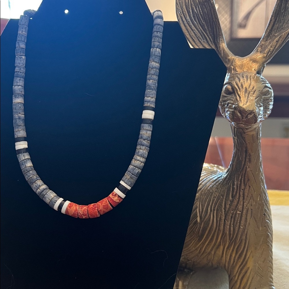 Elegant Blue and Red Beaded Necklace